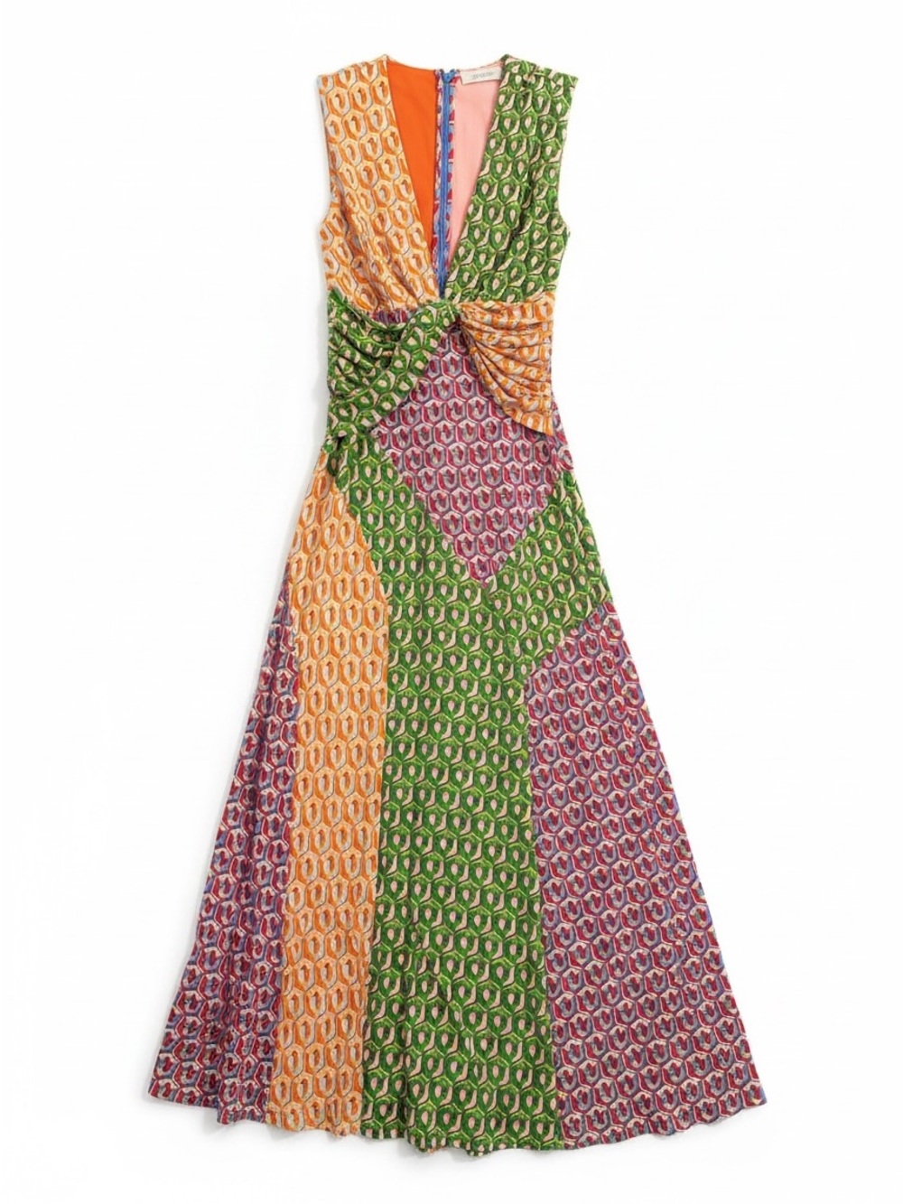 FARM Rio Cashew Mix Knot Maxi Dress Womens XXS Multicolored NWT Plunging V-Neck - Picture 6 of 12